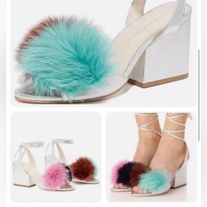 Loeffler Randall Nicky silver sandal with fox fur (size 8.5)